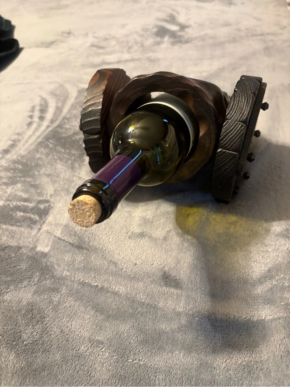 Rustic Dark Brown Solid Wooden Cannon Wine Bottle Holder